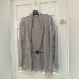 Rani Arabella Gorgeous Wool/Cashmere Gray Women's Belted Cardigan Set - L